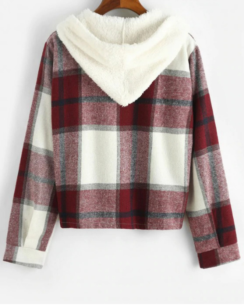 Chaqueta a cuadros de manga larga con capucha - Imagen 3