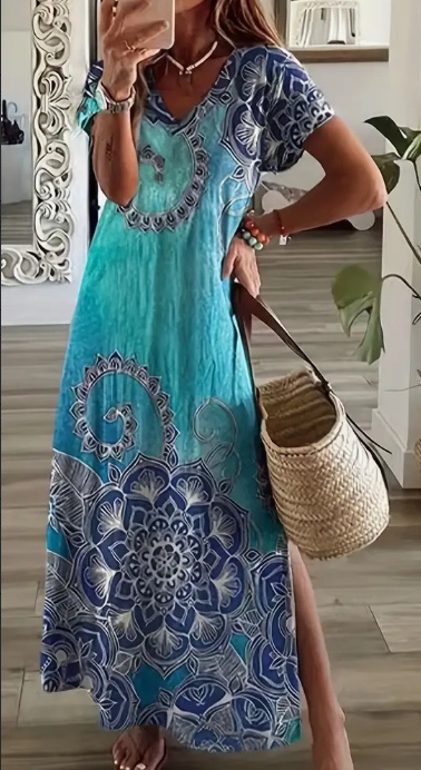 Vestido con abertura lateral y estampado floral