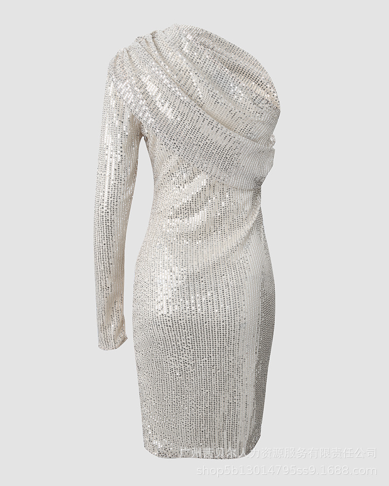 Vestido formal plateado con lentejuelas - Imagen 6