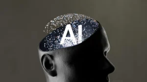 Imagen ilustrativa de persona con el logo de la IA ejemplificando